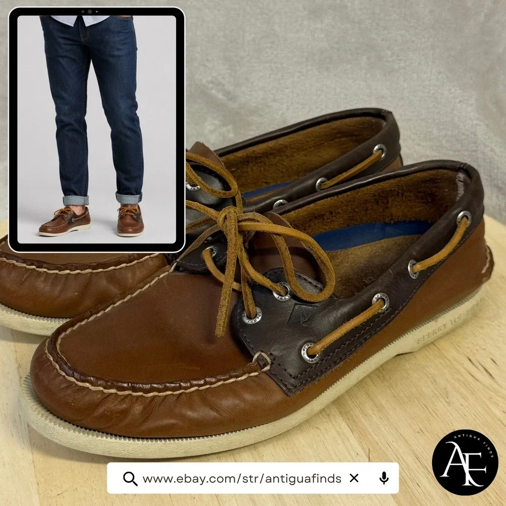 Sperry Top-Sider Mens Authentic Original 2-Eye Brown Leather Boat Shoes Size 9M